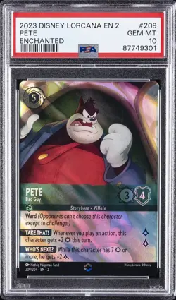 2023 DISNEY LORCANA EN 2-RISE OF THE FLOODBORN ENCHANTED PETE - BAD GUY PSA 10 - Image 1