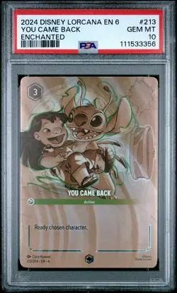 2024 DISNEY LORCANA EN 6-AZURITE SEA ENCHANTED #213 YOU CAME BACK PSA 10 - Image 1