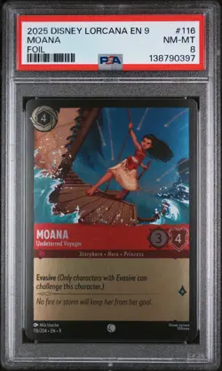 2025 DISNEY LORCANA EN 9-FABLED FOIL #116 MOANA - UNDETERRED VOYAGER PSA 8 - Image 1