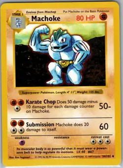 Machoke 34/102 Base Set (Shadowless) - Pokemon Card - LP - Image 1