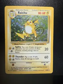 Raichu Holo Rare 14/102 Base Set WOTC 1999 Vintage Pokemon Card LP/MP Condition - Image 1