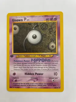 Unown P Neo Destiny Set Uncommon # 58/105 1st Edition Pokemon Card NM - Image 1