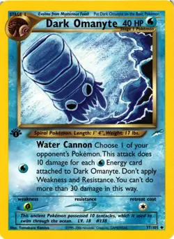 Pokemon TCG Dark Omanyte Neo Destiny Card 37/105 1st Edition Uncommon VLP - Image 1