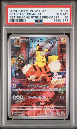 2023 POKEMON JAPANESE SV-P PROMO #098 DETECTIVE PIKACHU PSA 10 - Image 1