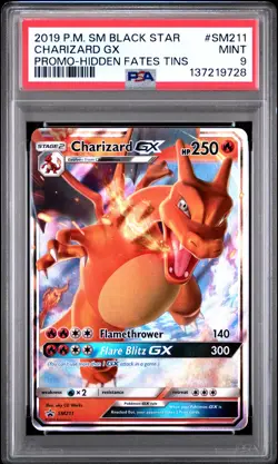 2019 POKEMON SM BLACK STAR PROMO HIDDEN FATES TINS #SM211 CHARIZARD GX PSA 9 - Image 1