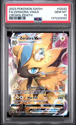 2023 POKEMON SWORD & SHIELD CROWN ZENITH #GG42 FULL ART/ZERAORA VMAX PSA 10 - Image 1