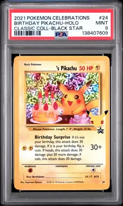 2021 POKEMON CELEBRATIONS CLASSIC COLLECTION #24 BIRTHDAY PIKACHU-HOLO PSA 9 - Image 1