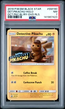 2019 POKEMON SM BLU-RAY & DVD RELEASE #SM190 DETECTIVE PIKACHU-HOLO PSA 7 - Image 1