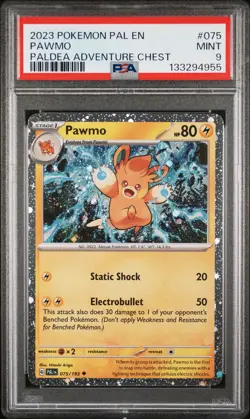 2023 POKEMON PAL EN-PALDEA EVOLVED PALDEA ADVENTURE CHEST #075 PAWMO PSA 9 - Image 1