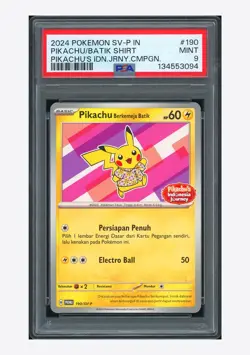 Pokemon PSA 9 Pikachu Berkemeja Batik Promo 2024 190/SV-P Indonesia Journey IND - Image 1