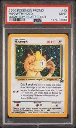 2000 POKEMON PROMO BLACK STAR GAME BOY #10 MEOWTH-HOLO PSA 9 - Image 1