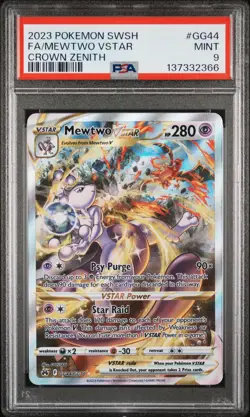 2023 POKEMON SWORD & SHIELD CROWN ZENITH #GG44 FULL ART/MEWTWO VSTAR PSA 9 - Image 1