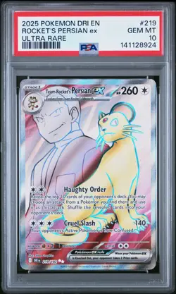 2025 POKEMON DRI EN-DESTINED RIVALS ULTRA RARE TEAM ROCKET'S PERSIAN EX PSA 10 - Image 1