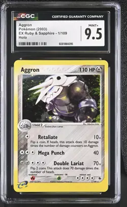 CGC 9.5 MINT+ Aggron 2003 EX Ruby & Sapphire 1/109 Holo Pokemon Card - Image 1