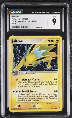 CGC 9 MINT Jolteon 2005 EX Unseen Forces 8/115 Holo Pokemon Card - Image 1