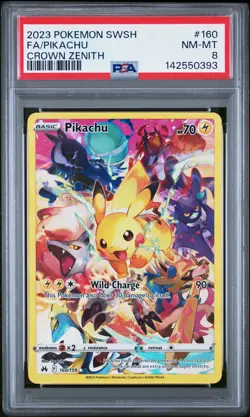 2023 POKEMON SWORD & SHIELD CROWN ZENITH #160 FULL ART/PIKACHU PSA 8 - Image 1