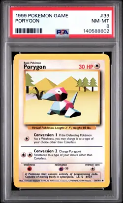1999 POKEMON BASE SET UNLIMITED #39 PORYGON PSA 8 - Image 1