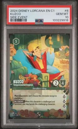 2024 DISNEY LORCANA EN C1 SIDE EVENT #8 KUZCO - TEMPERAMENTAL EMPEROR PSA 10 - Image 1