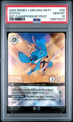 2024 DISNEY LORCANA EN P1-PROMO CHAMPIONSHIP PRIZE #30 STITCH ROCK STAR PSA 10 - Image 1