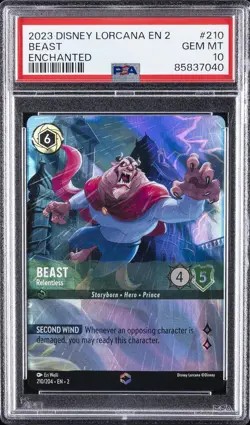 2023 DISNEY LORCANA RISE OF THE FLOODBORN ENCHANTED BEAST RELENTLESS PSA 10 - Image 1