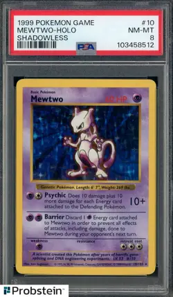 1999 Pokemon Game Shadowless #10 Mewtwo Holo PSA 8 NM-MT - Image 1