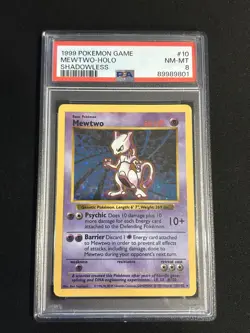 1999 Pokemon Game Mewtwo #10 Holo Shadowless PSA 8 NM-MT - Image 1