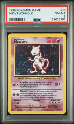 1999 Pokemon MEWTWO-Holo Game #10 PSA 8 - Image 1