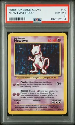 1999 Pokemon MEWTWO-Holo Game #10 PSA 8 - Image 1
