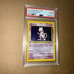 1999 Pokemon Game #10 Mewtwo Holo 1st Edition PSA 8 NM-MT - Image 1
