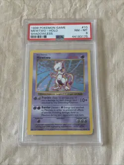 1999 POKEMON GAME 10/102 MEWTWO-HOLO SHADOWLESS - PSA 8 - Image 1