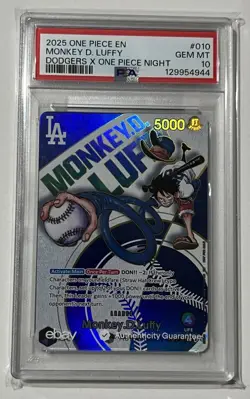 2025 ONE PIECE PROMOS DODGERS X ONE PIECE NIGHT #010 MONKEY D. LUFFY PSA 10 - Image 1