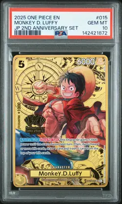 2025 ONE PIECE JPN 2ND ANNIVERSARY SET #015 MONKEY D. LUFFY PSA 10 - Image 1