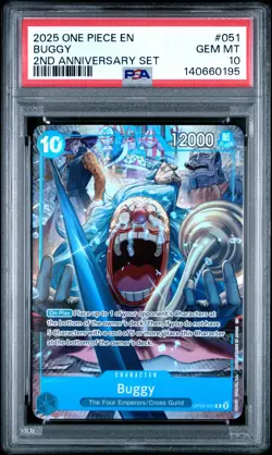 2025 ONE PIECE ENGLISH VERSION 2ND ANNIVERSARY SET #051 BUGGY PSA 10 - Image 1