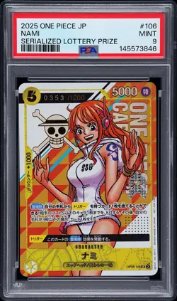 2025 ONE PIECE JPN PROMOS SERIALIZED LOTTERY PRIZE #106 NAMI 353/1200 PSA 9 - Image 1