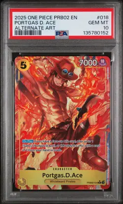 2025 ONE PIECE PRB02-PREMIUM BOOSTER ALTERNATE ART #018 PORTGAS D. ACE PSA 10 - Image 1