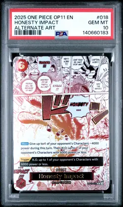 2025 ONE PIECE OP11-A FIST OF DIVINE SPEED ALTERNATE ART HONESTY IMPACT PSA 10 - Image 1