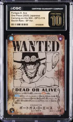 2025 ONE PIECE JPN CARRYING ON HIS WILL WANTED AA PORTGAS D. ACE CGC 10 PRISTINE - Image 1