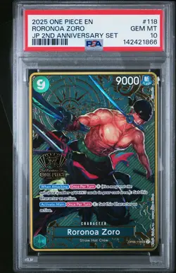2025 ONE PIECE JPN 2ND ANNIVERSARY SET #118 RORONOA ZORO PSA 10 - Image 1