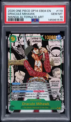2026 ONE PIECE THE AZURE SEA'S SEVEN MANGA ALT ART #119 DRACULE MIHAWK PSA 10 - Image 1