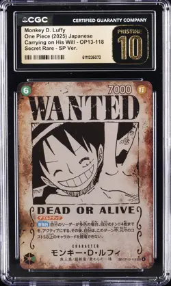 2025 ONE PIECE JPN CARRYING ON HIS WILL WANTED AA MONKEY D LUFFY CGC 10 PRISTINE - Image 1