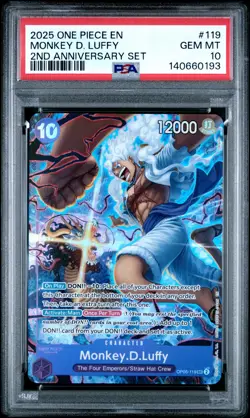 2025 ONE PIECE ENGLISH VERSION 2ND ANNIVERSARY SET #119 MONKEY D. LUFFY PSA 10 - Image 1
