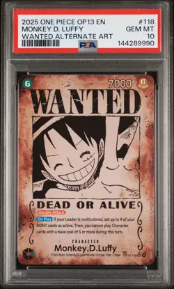 2025 ONE PIECE CARRYING ON HIS WILL WANTED ALT ART #118 MONKEY D. LUFFY PSA 10 - Image 1