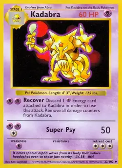 Kadabra - 32/102 - Pokemon Base Set Shadowless Card WOTC LP - Image 1