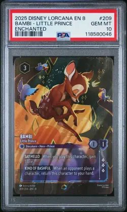 2025 DISNEY LORCANA EN 8-REIGN OF JAFAR ENCHANTED BAMBI LITTLE PRINCE PSA 10 - Image 1