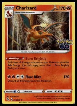 Charizard 010/078 Pokemon GO Stamped Holo Pokemon Card | NM - Image 1