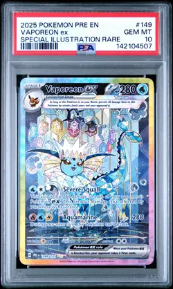 2025 POKEMON PRISMATIC EVOLUTIONS SPECIAL ILLUSTRATION RARE VAPOREON EX PSA 10 - Image 1