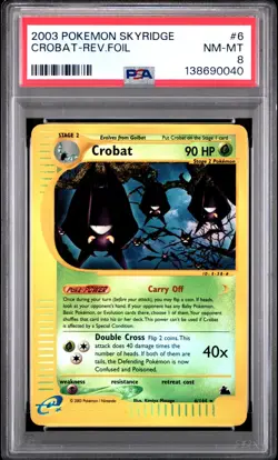 2003 POKEMON SKYRIDGE #6 CROBAT-REVERSE FOIL PSA 8 - Image 1