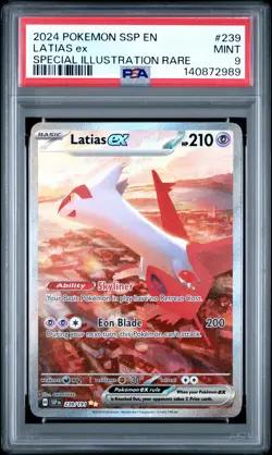 2024 POKEMON SSP EN-SURGING SPARKS SPECIAL ILLUSTRATION RARE LATIAS EX PSA 9 - Image 1