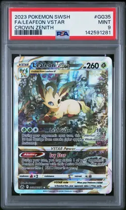 2023 POKEMON SWORD & SHIELD CROWN ZENITH #GG35 FULL ART/LEAFEON VSTAR PSA 9 - Image 1