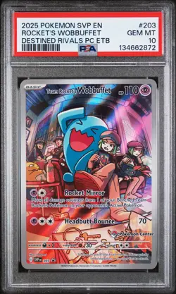 2025 POKEMON DESTINED RIVALS POKEMON CENTER ETB TEAM ROCKET'S WOBBUFFET PSA 10 - Image 1